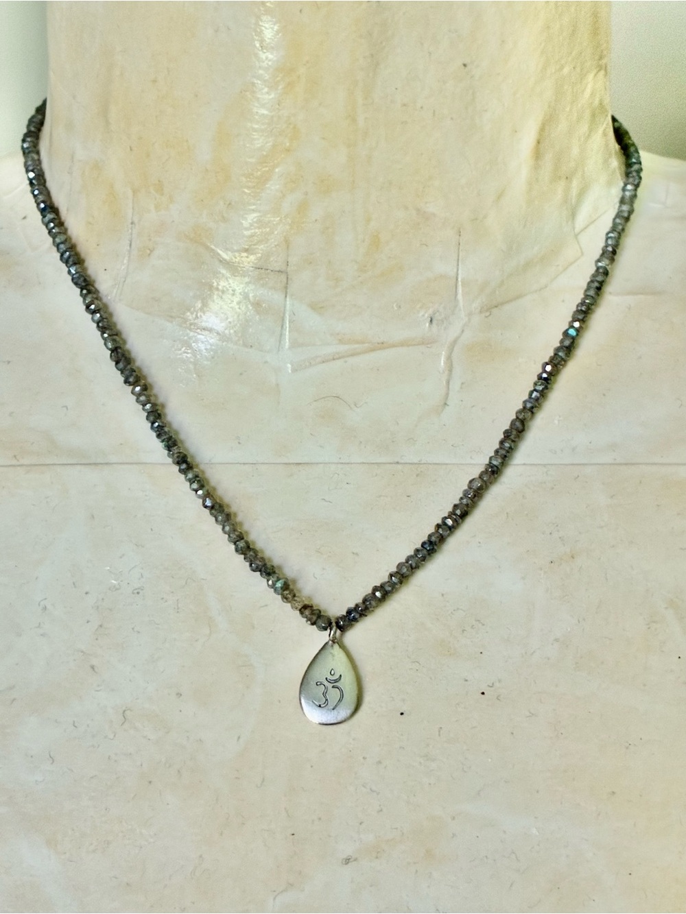 Satya 18” Labradorite Necklace with Teardrop Om Symbol Pendant